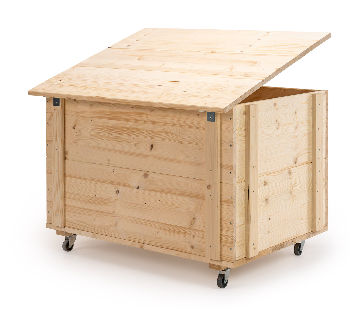 Massive Holzkiste Natur für Kaminholz Brennholzkiste Spielzeugkiste Aufbewahrungskiste Holzbox mit Rädern Holztruhe Massivholz Truhe