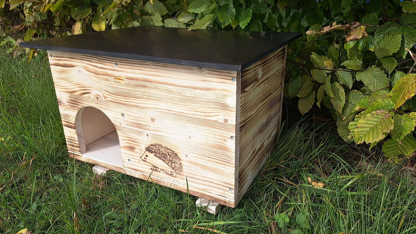 Igelhaus Igelhotel Igelhütte Futterhaus für Igel Igelfutterhaus  edel geflammt mit Boden und Rattenklappe (IGKB)